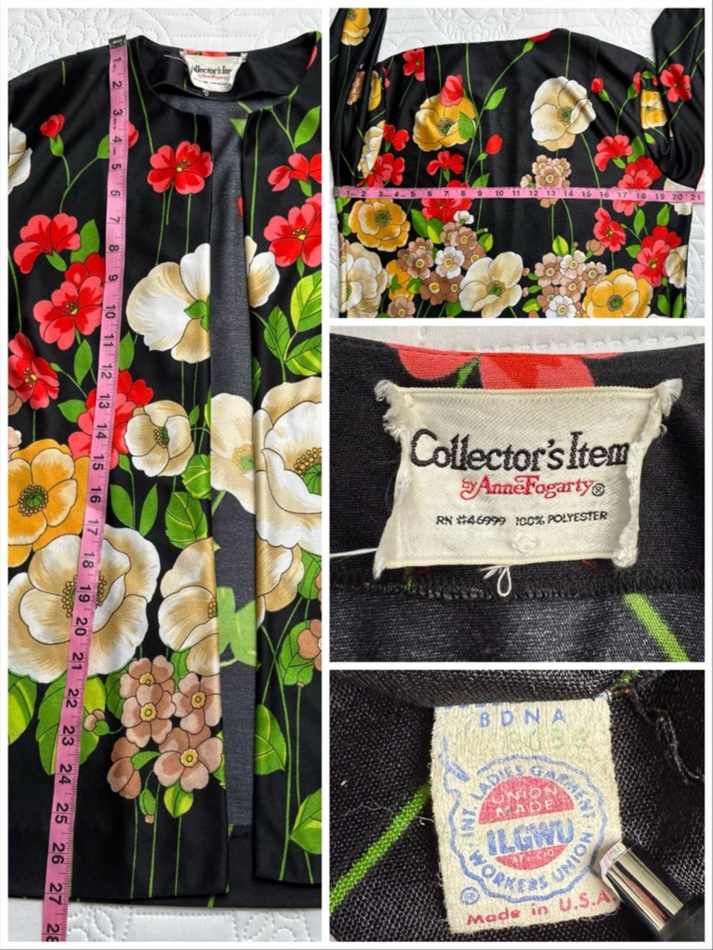 Vintage 70s Anne Fogarty Collectors Items Floral Open Long Sleeve Cardigan Scarf - Picture 12 of 13